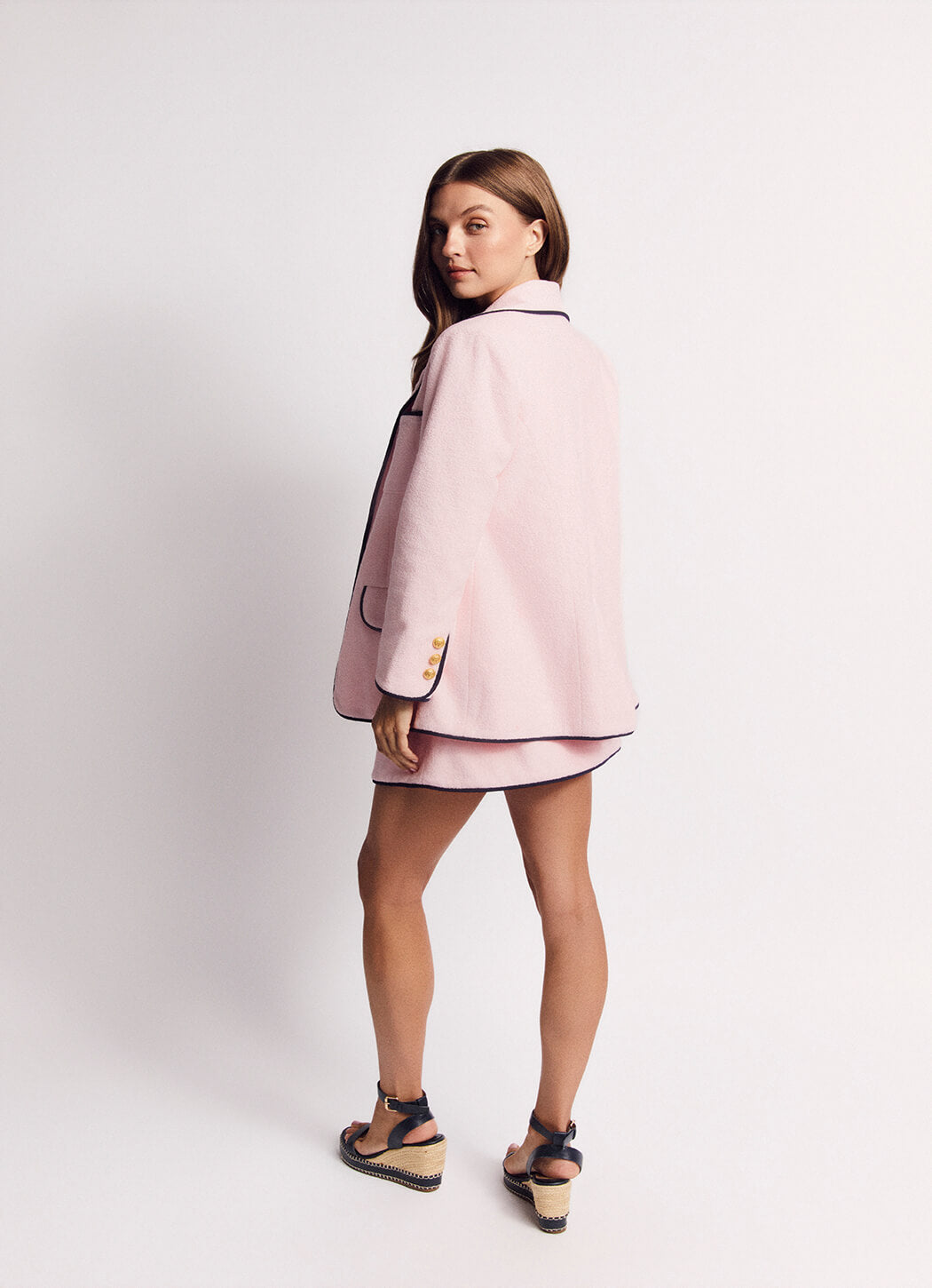 Boyfriend Blazer - Pink Terry with Navy Trim