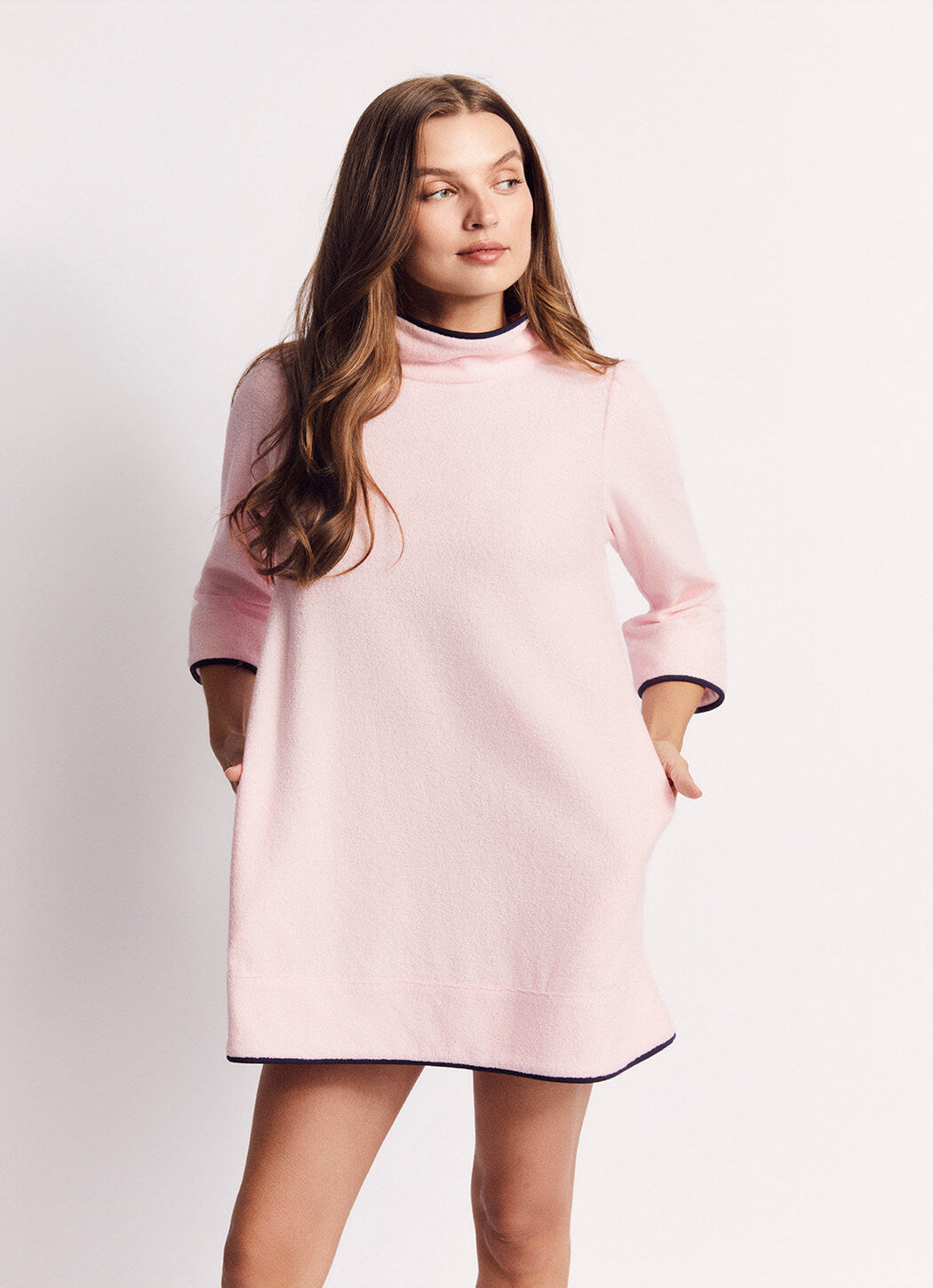 Mod Kaftan Mini - Pink Terry with Navy Trim
