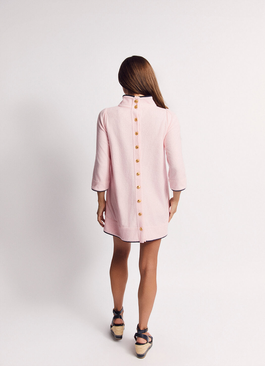 Mod Kaftan Mini - Pink Terry with Navy Trim