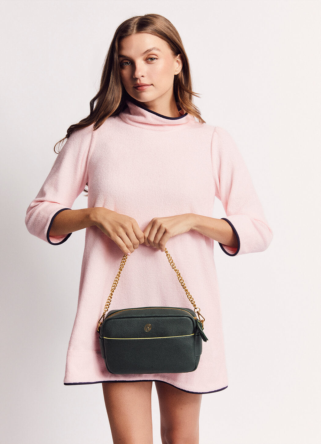 Mod Kaftan Mini - Pink Terry with Navy Trim