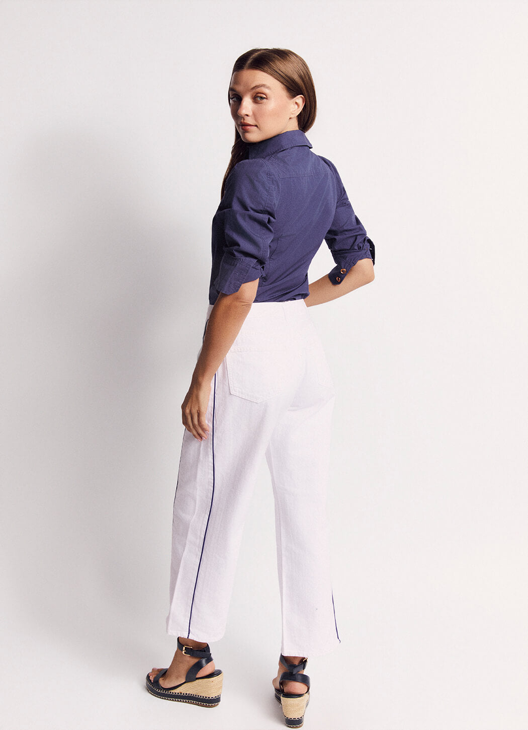 Horseshoe Jeans - White with Navy Stripe