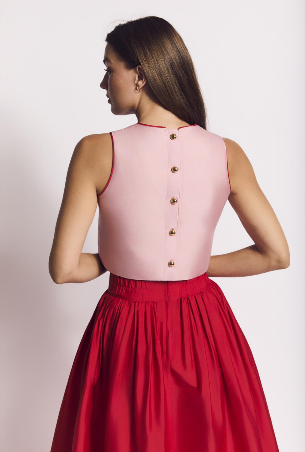 Audrey Top - Pink Taffeta with Red