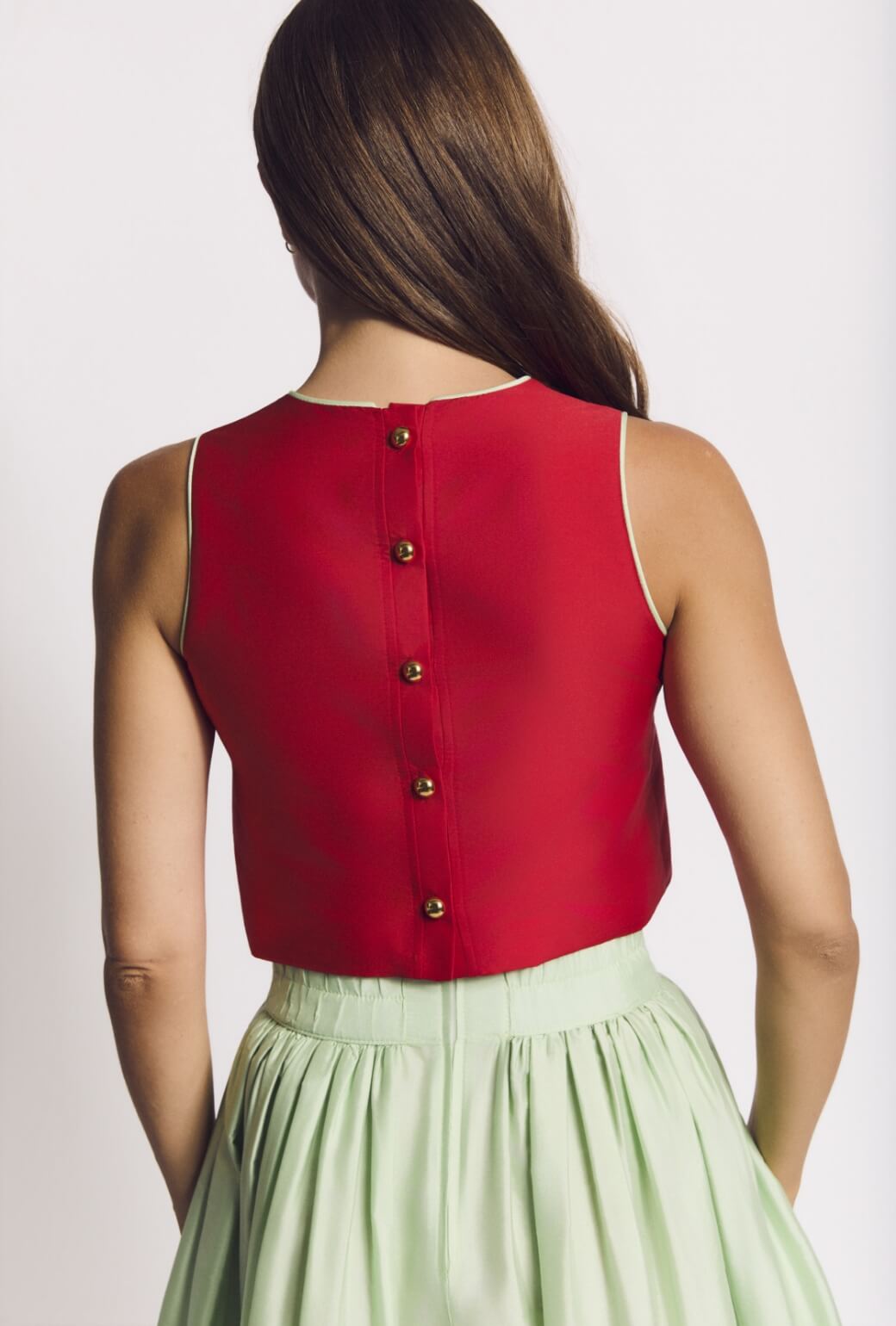 Audrey Top - Red Taffeta with Mint Contrast