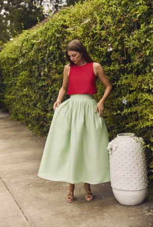 Audrey Top - Red Taffeta with Mint Contrast