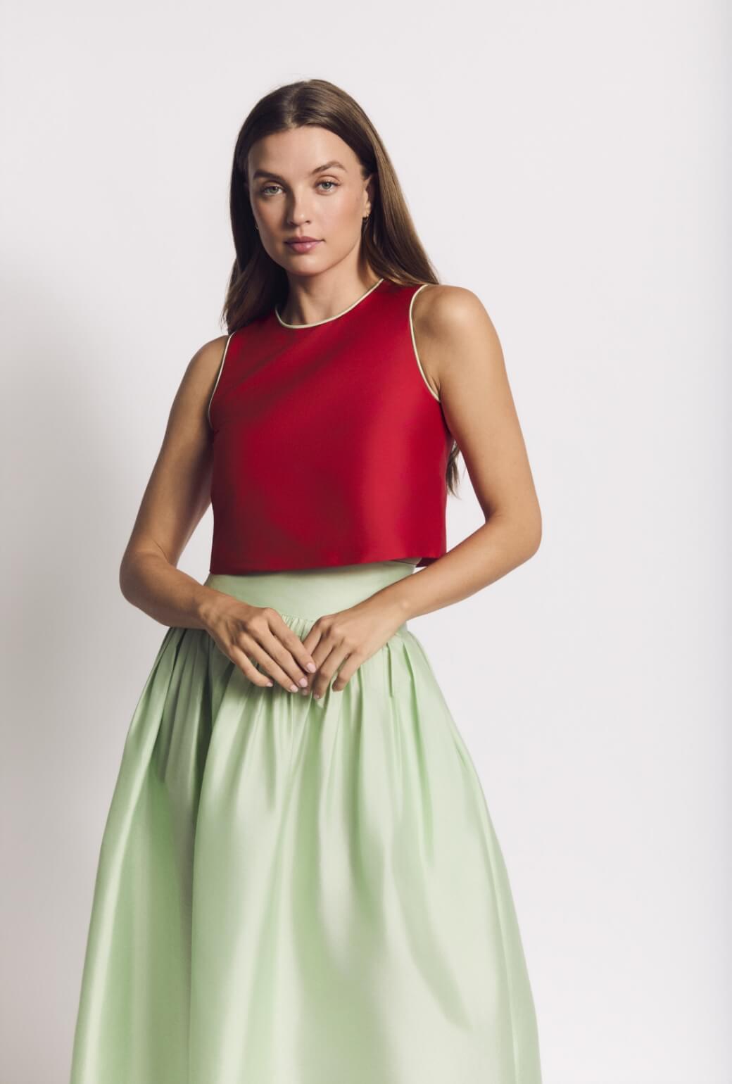Audrey Top - Red Taffeta with Mint Contrast