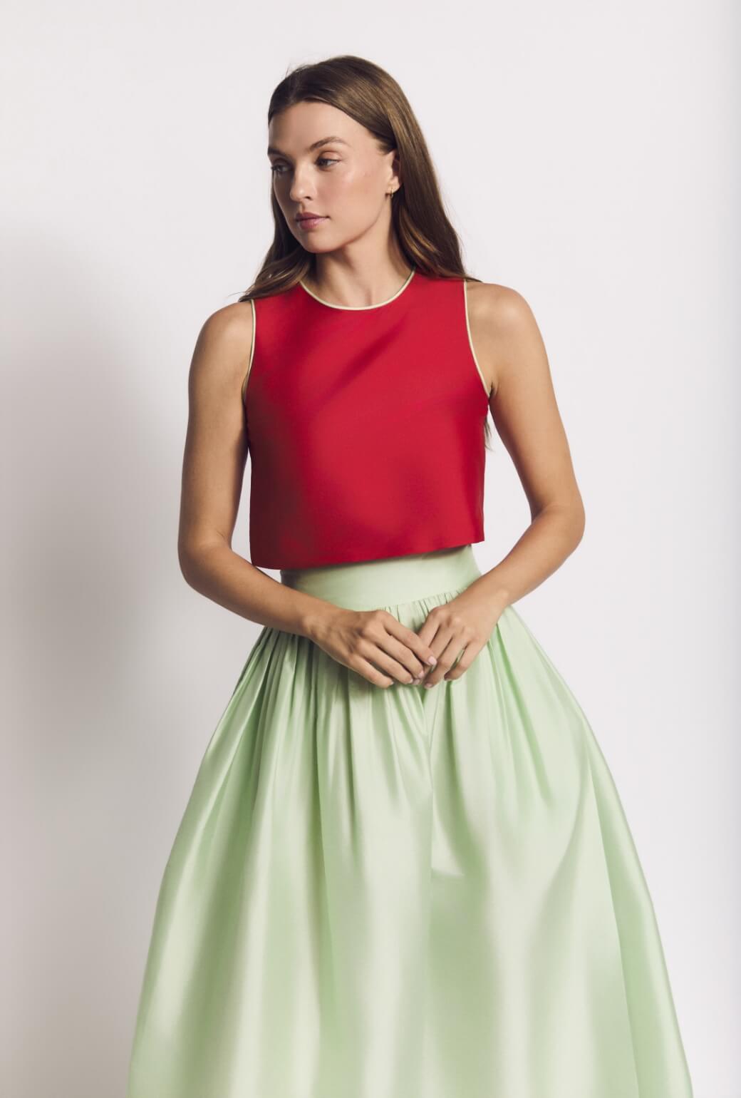 Audrey Top - Red Taffeta with Mint Contrast