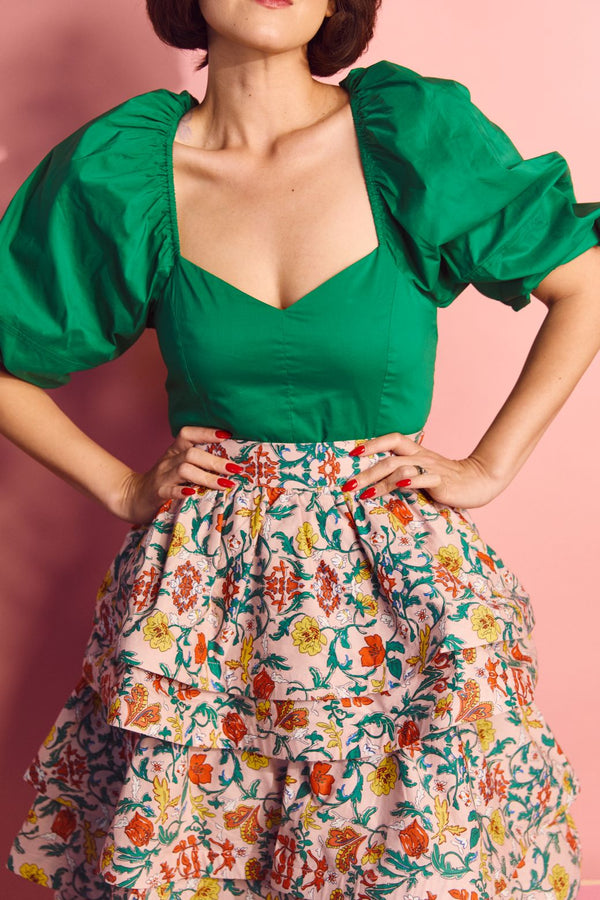 Balloon Sleeve Bustier - Green