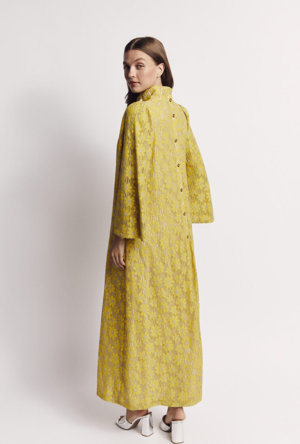 Bell Sleeve Maxi Mod Dress - Yellow Lace