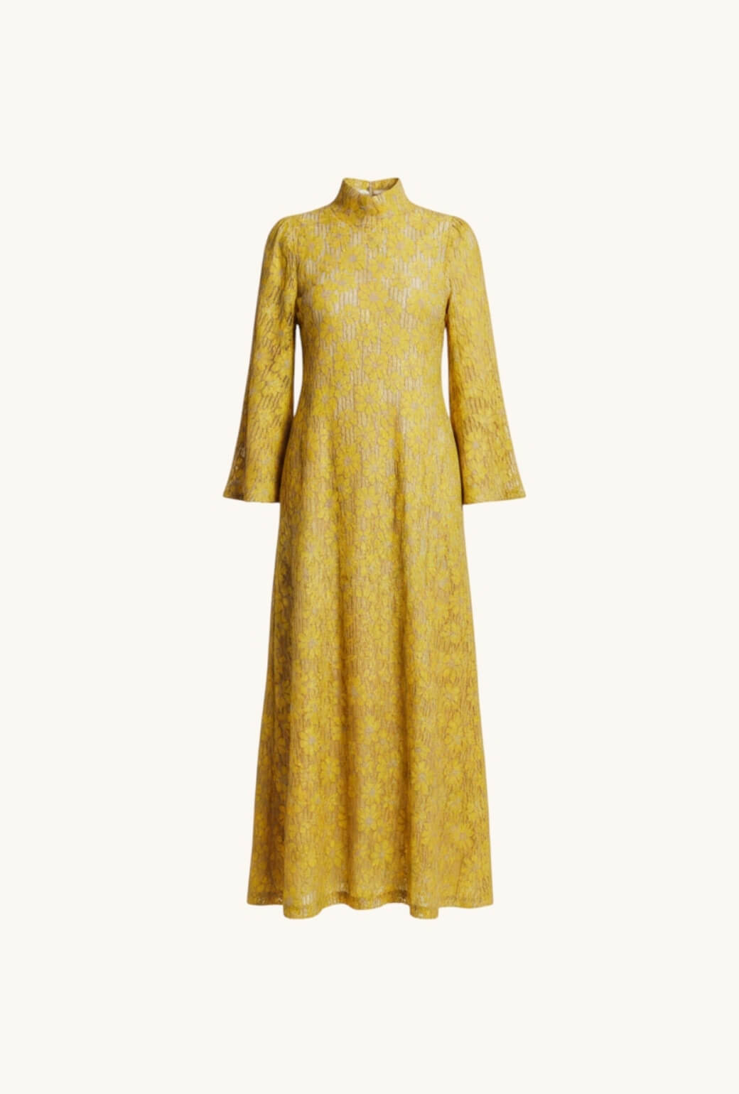 Bell Sleeve Maxi Mod Dress - Yellow Lace
