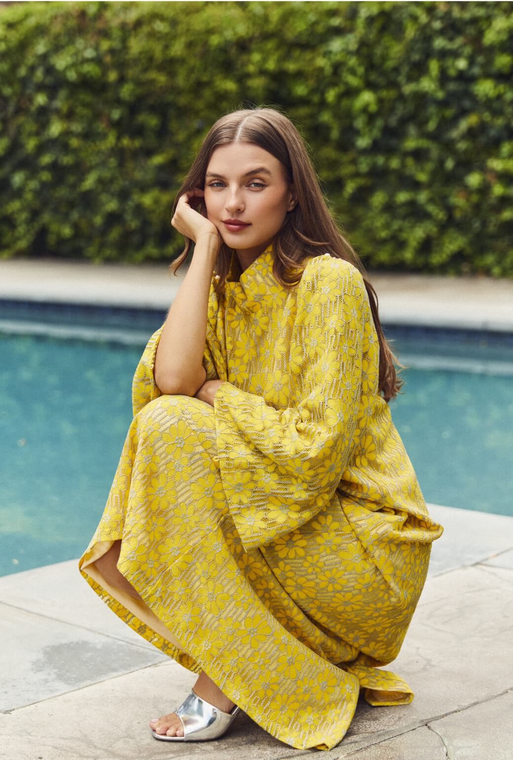 Bell Sleeve Maxi Mod Dress - Yellow Lace