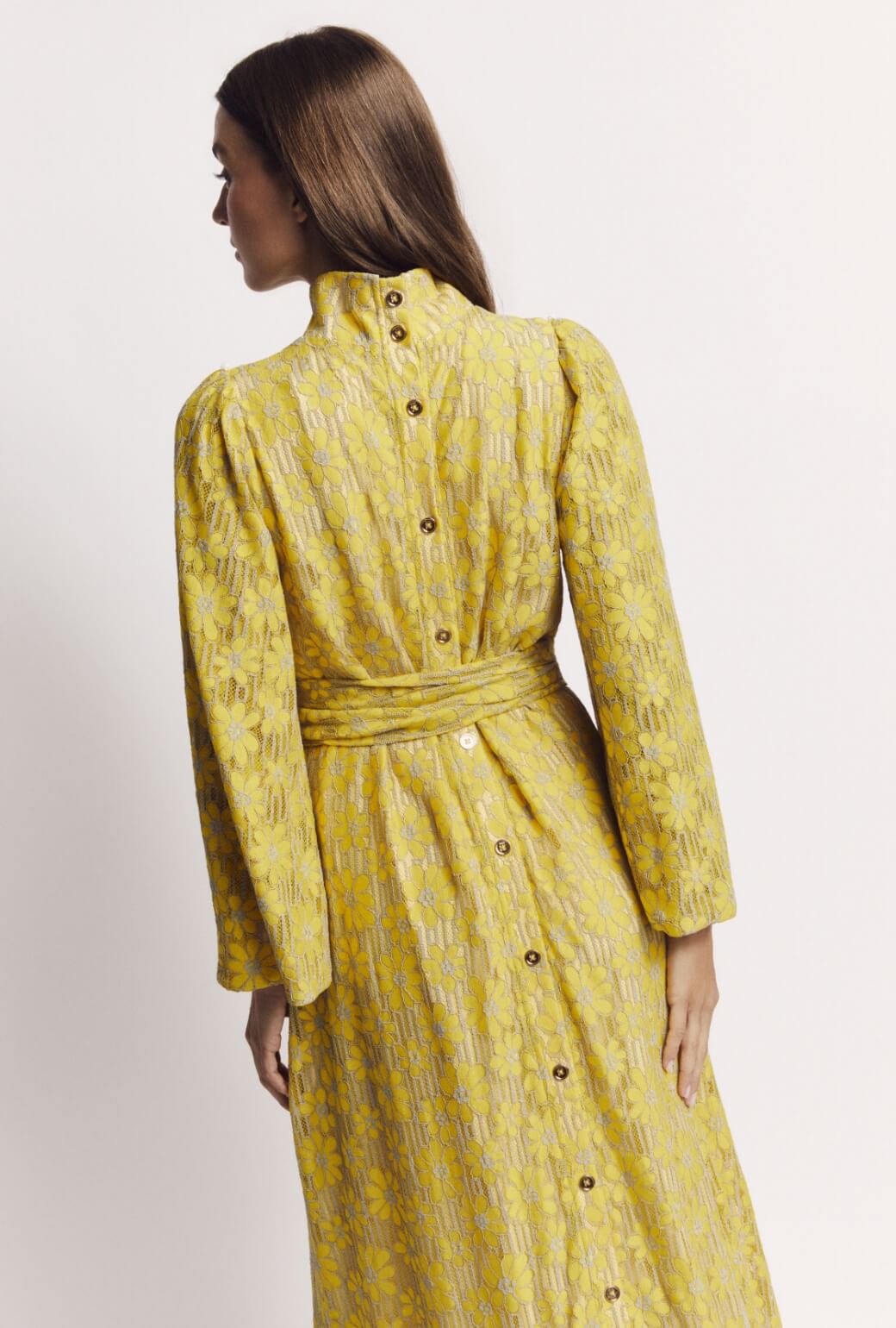 Bell Sleeve Maxi Mod Dress - Yellow Lace