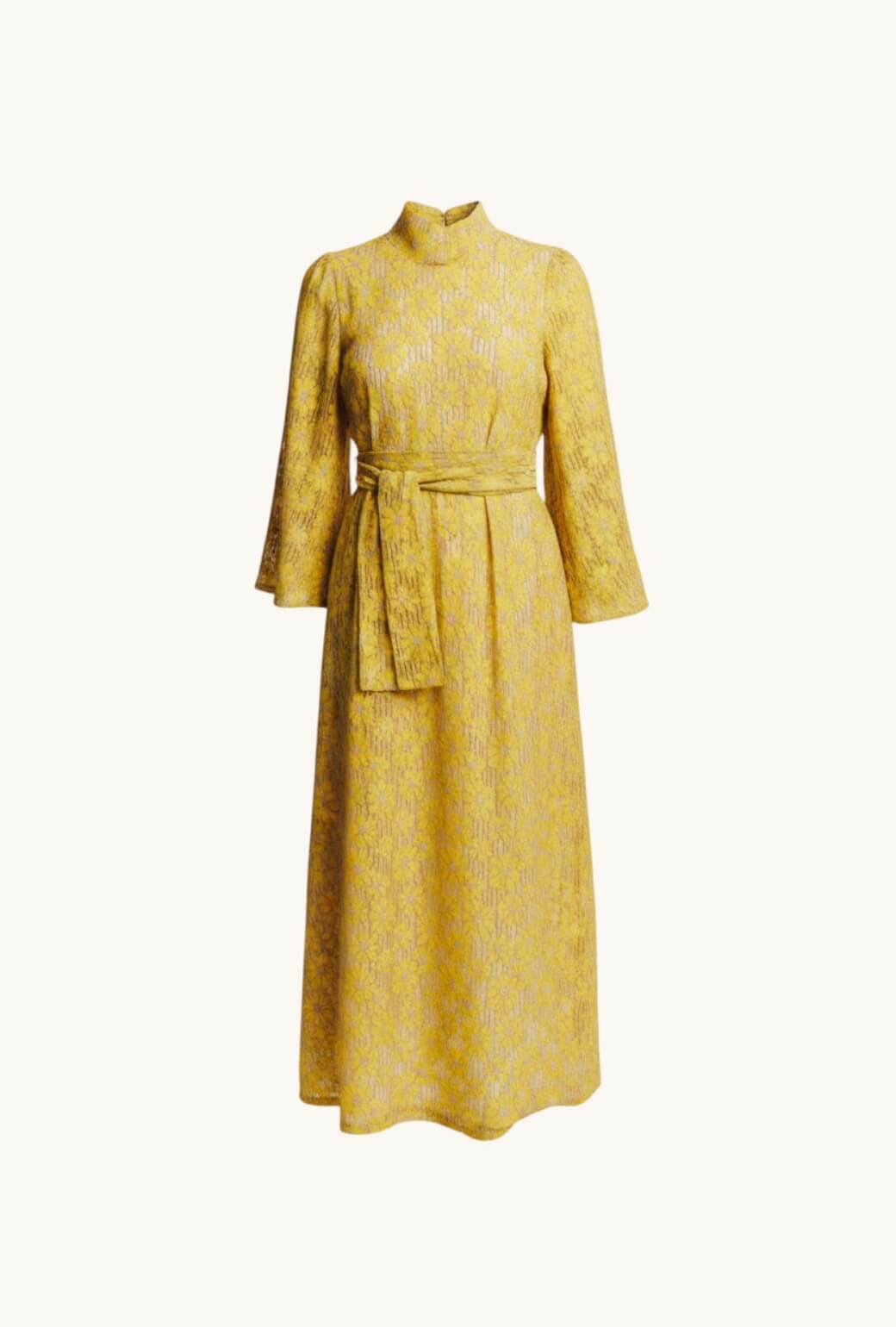 Bell Sleeve Maxi Mod Dress - Yellow Lace