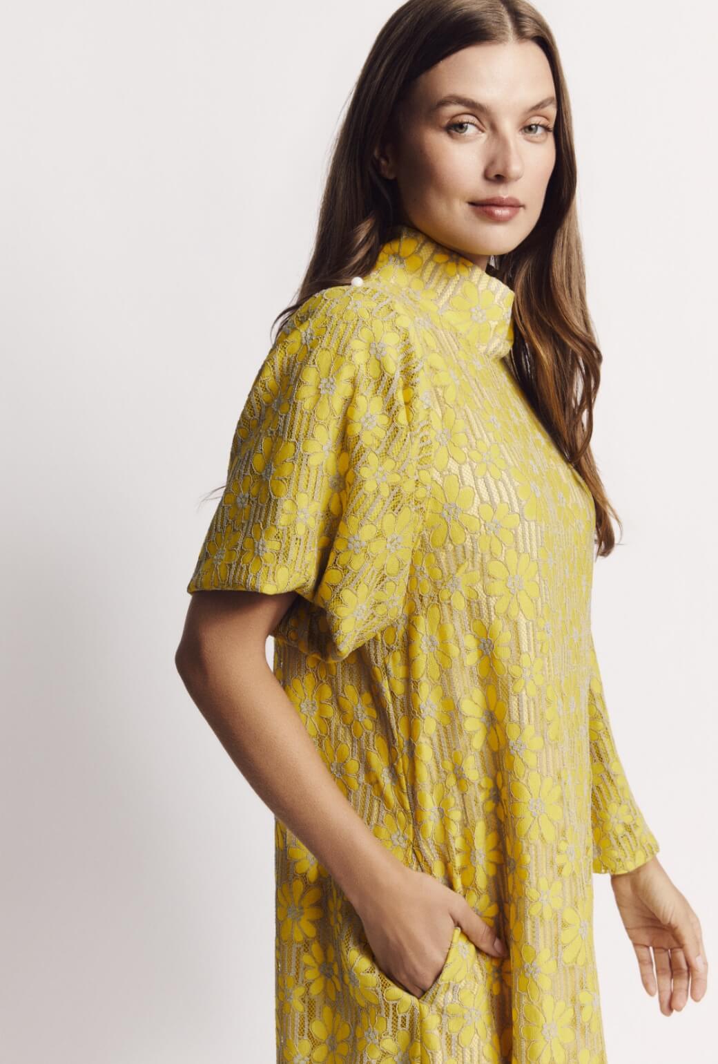 Bell Sleeve Maxi Mod Dress - Yellow Lace