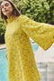 Bell Sleeve Mini Mod Dress - Yellow Lace