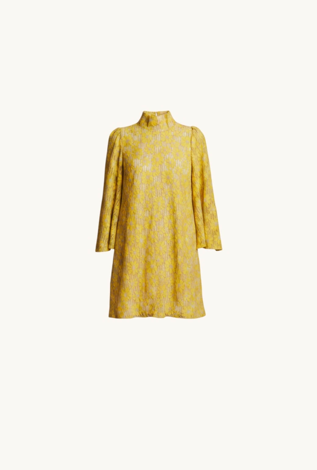 Bell Sleeve Mini Mod Dress - Yellow Lace