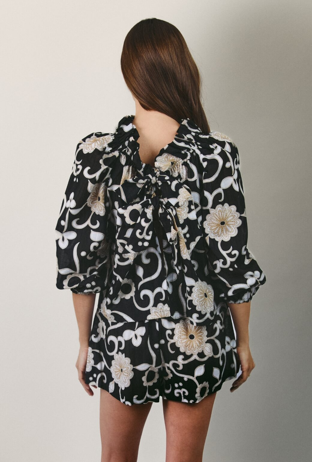 Bettie Ann Blouse - Black and Ivory Floral