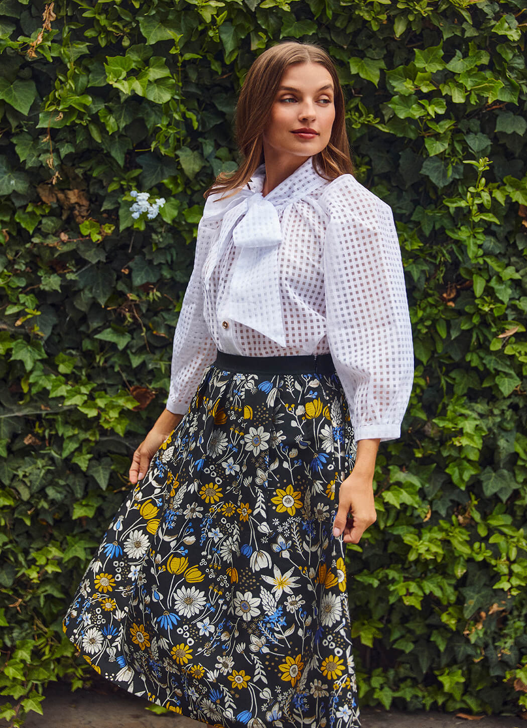 Big Bow Blouse - White Sheer Gingham