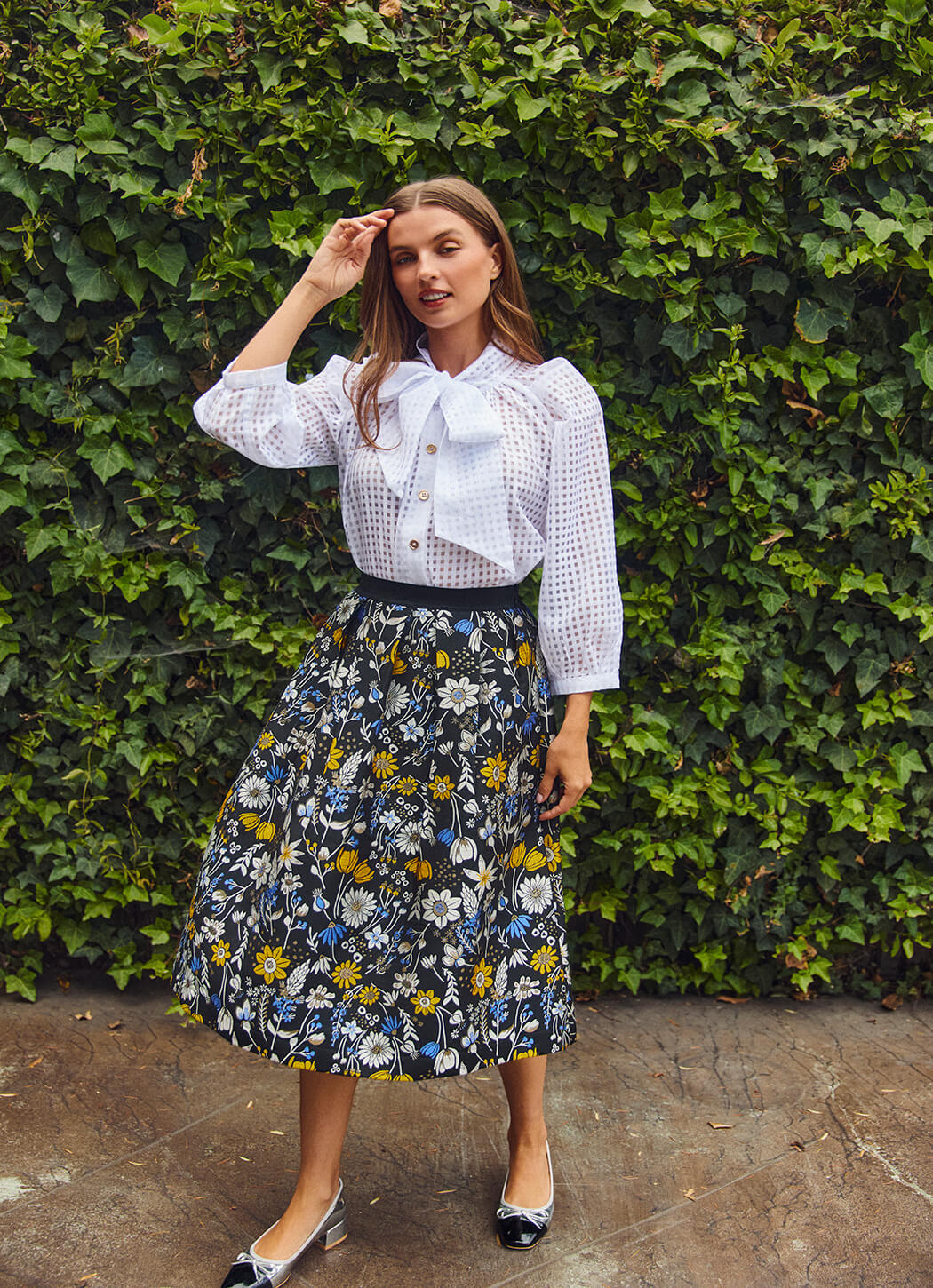 Big Bow Blouse - White Sheer Gingham