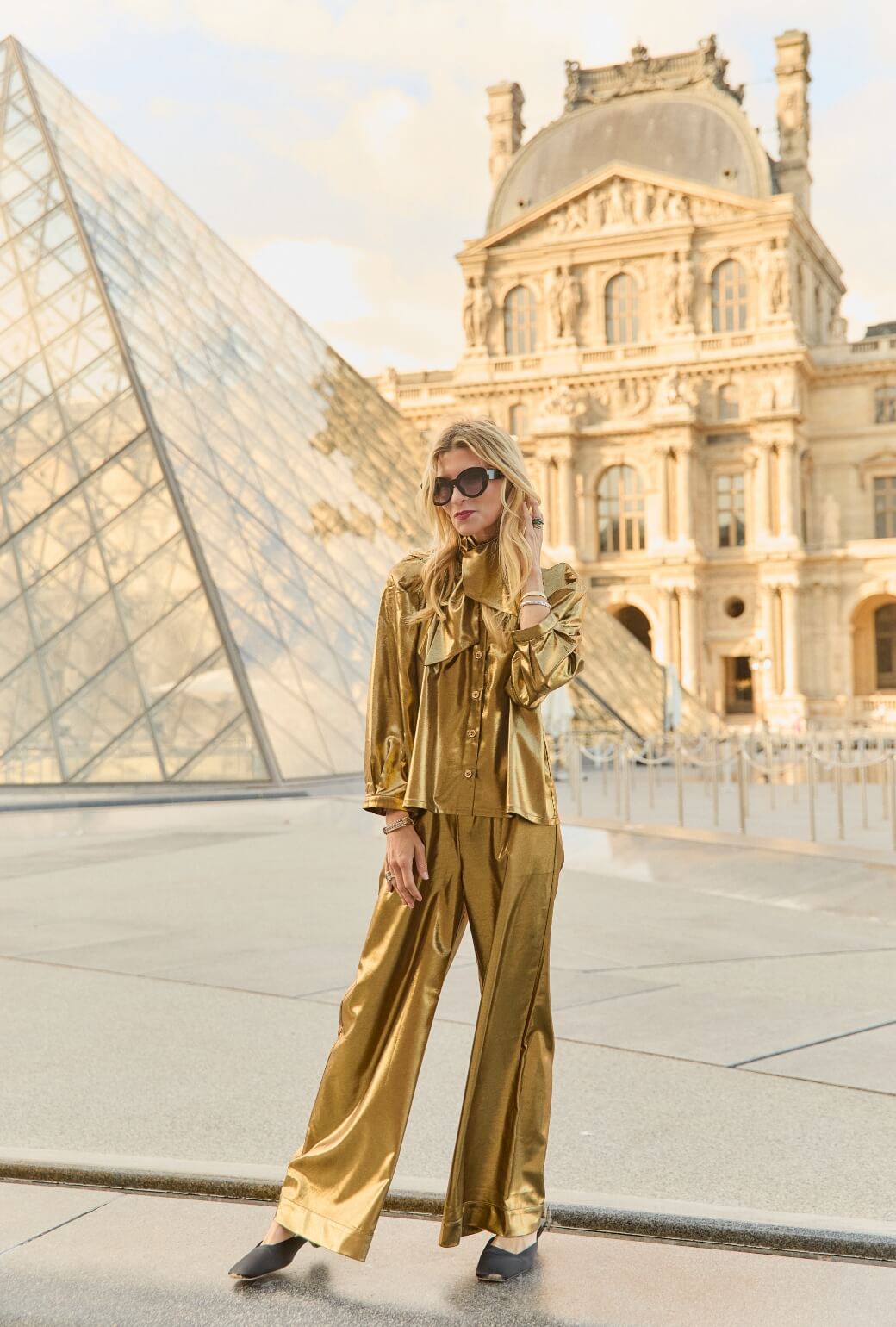 Big Bow Blouse - Gold Lamé