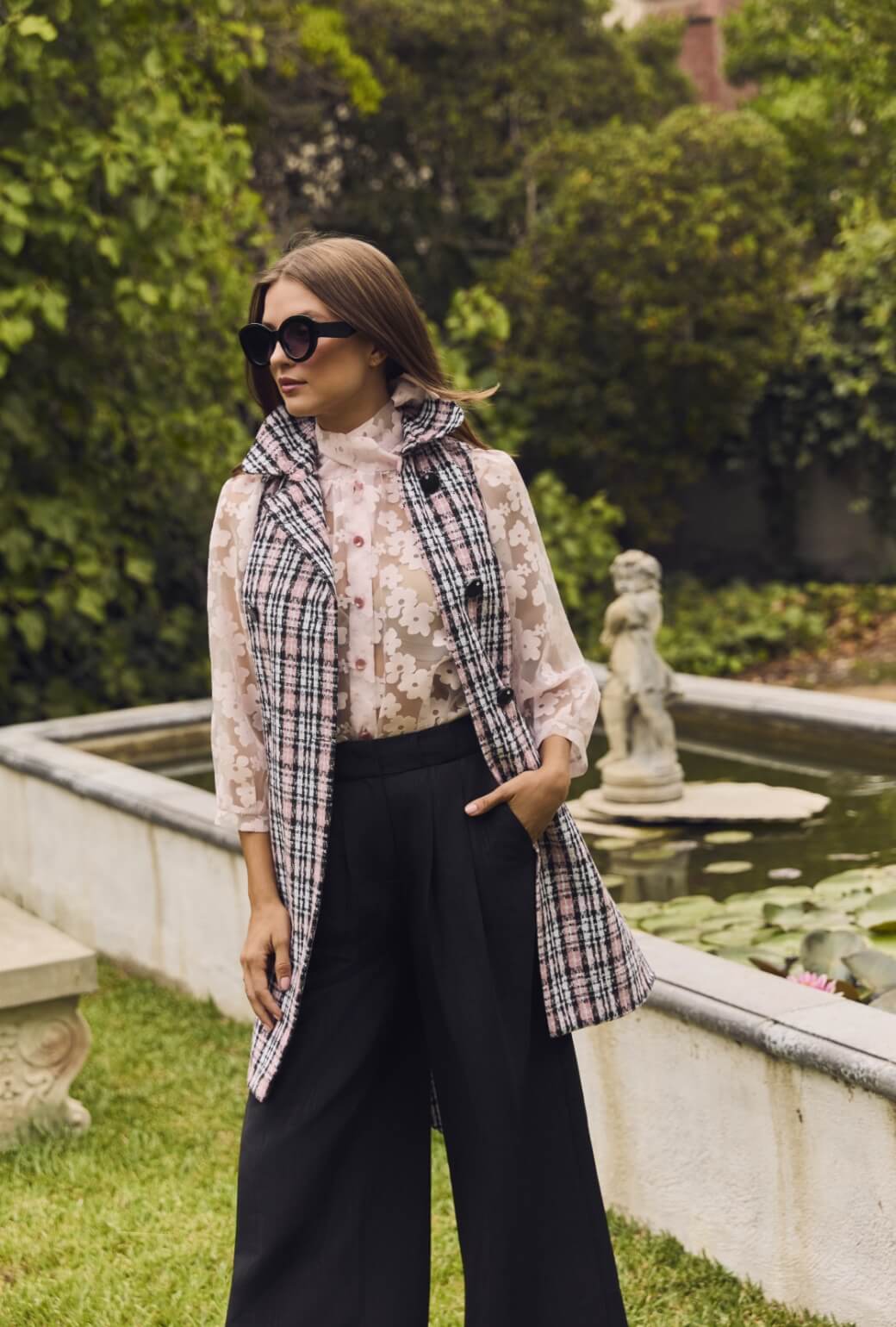 Buru x Val Big Bow Blouse - Pink Sheer Floral