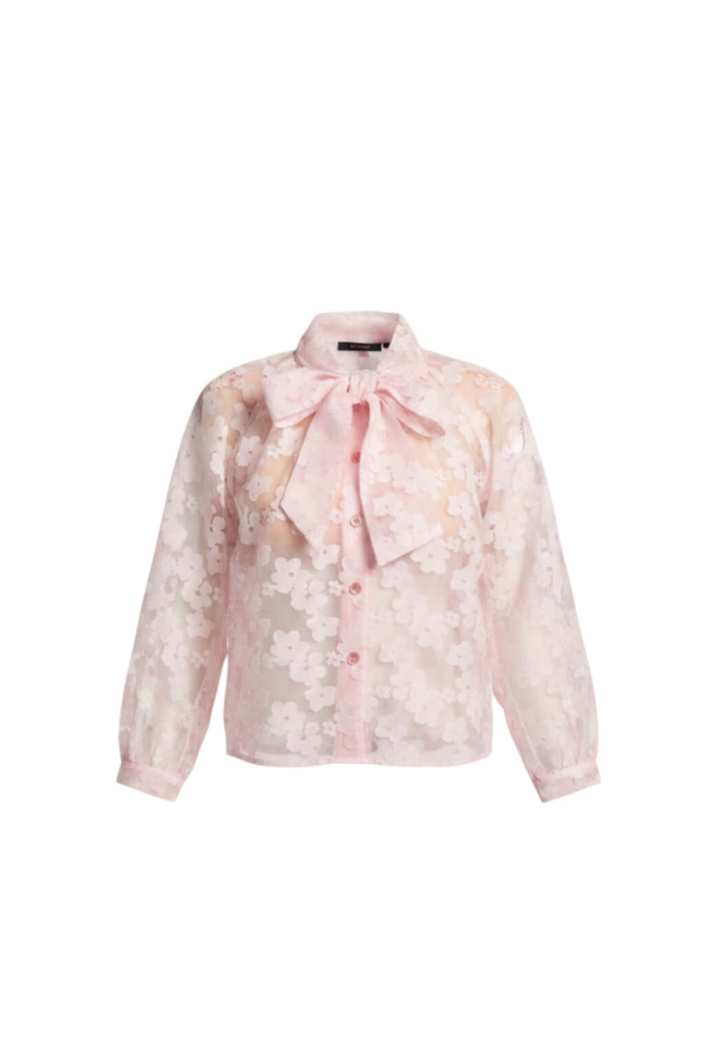 Buru x Val Big Bow Blouse - Pink Sheer Floral