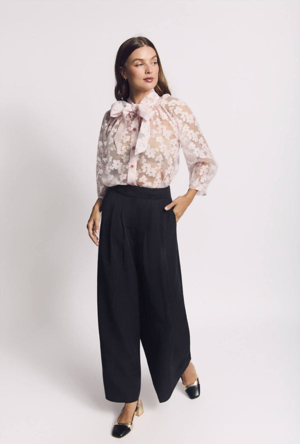 Buru x Val Big Bow Blouse - Pink Sheer Floral