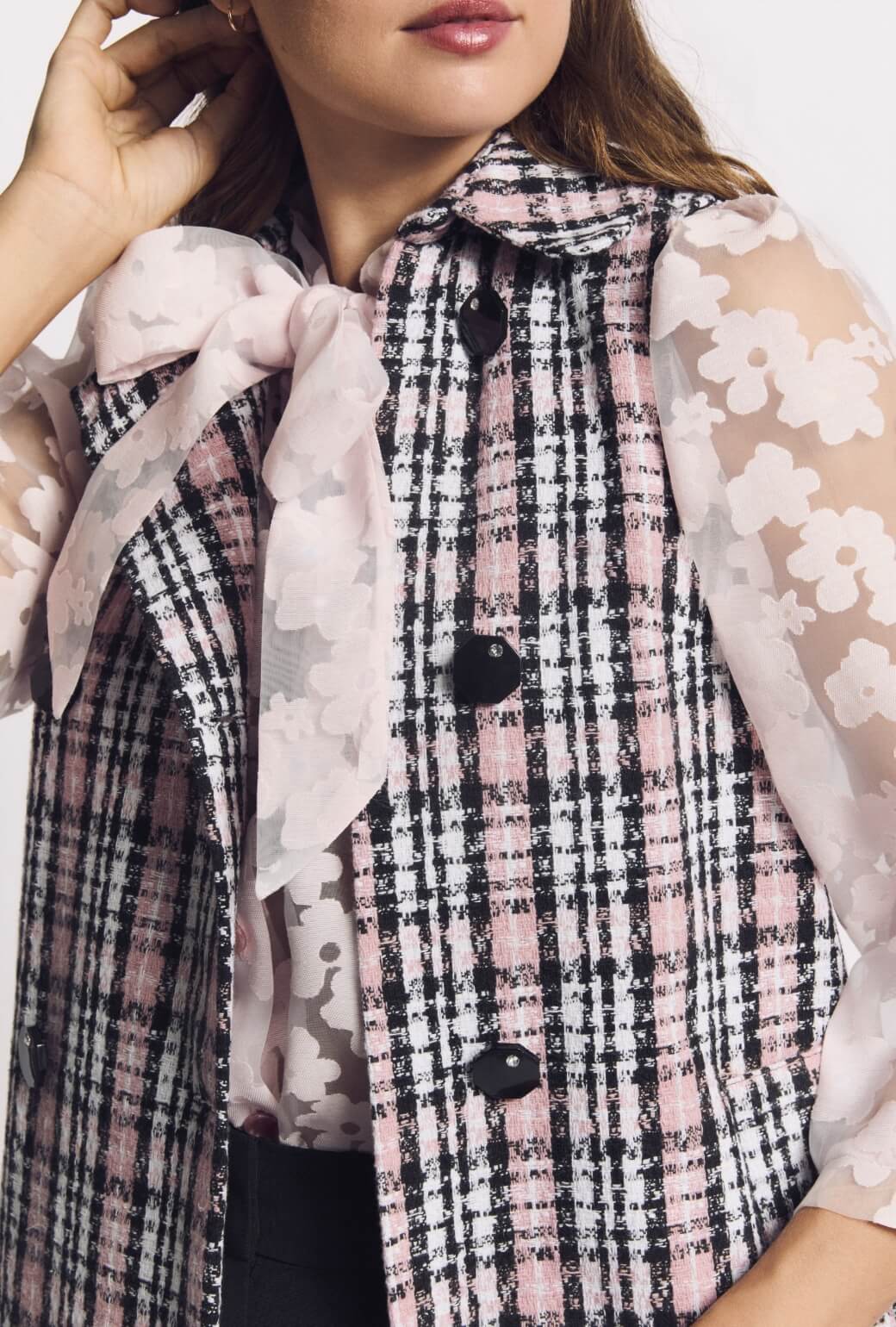 Buru x Val Big Bow Blouse - Pink Sheer Floral