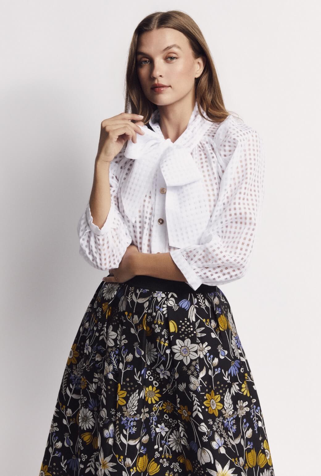 Big Bow Blouse - White Sheer Gingham