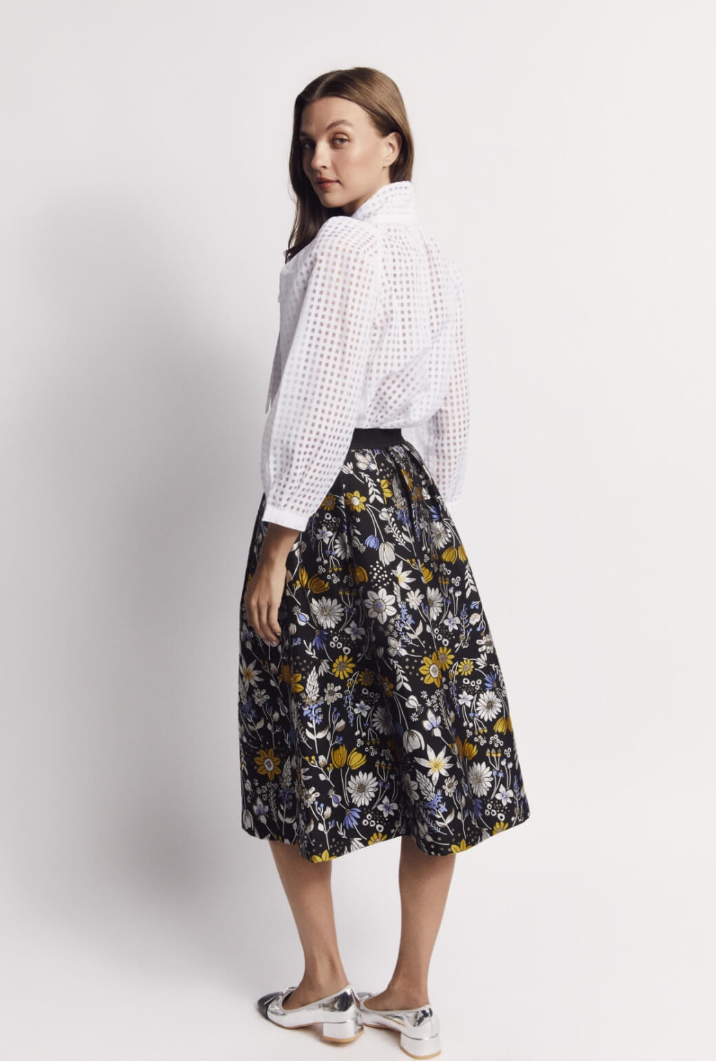 Big Bow Blouse - White Sheer Gingham