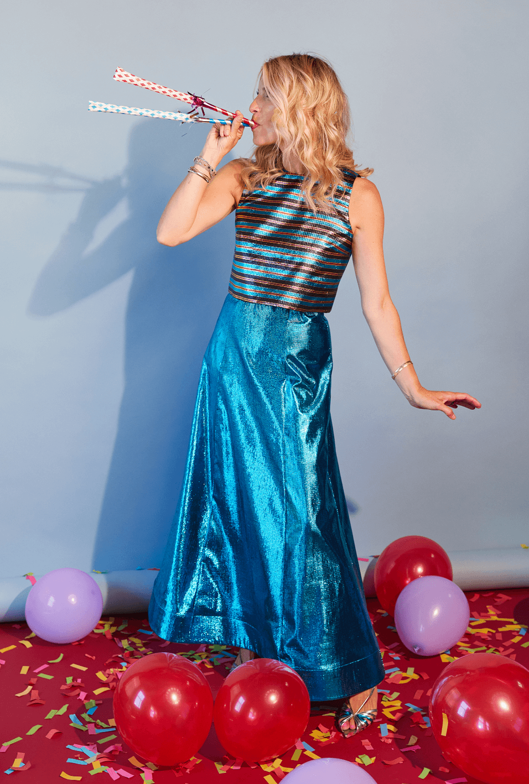 Audrey Top - Electric Blue Stripe Lame