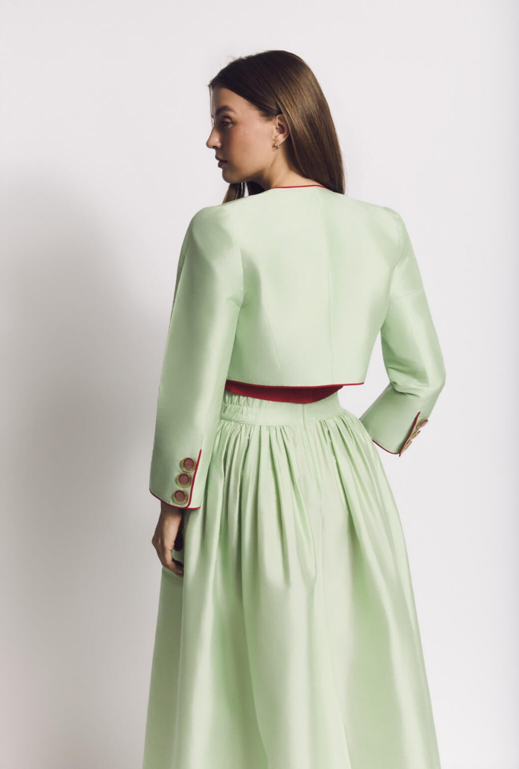 Bolero Blazer - Mint Taffeta with Red Contrast