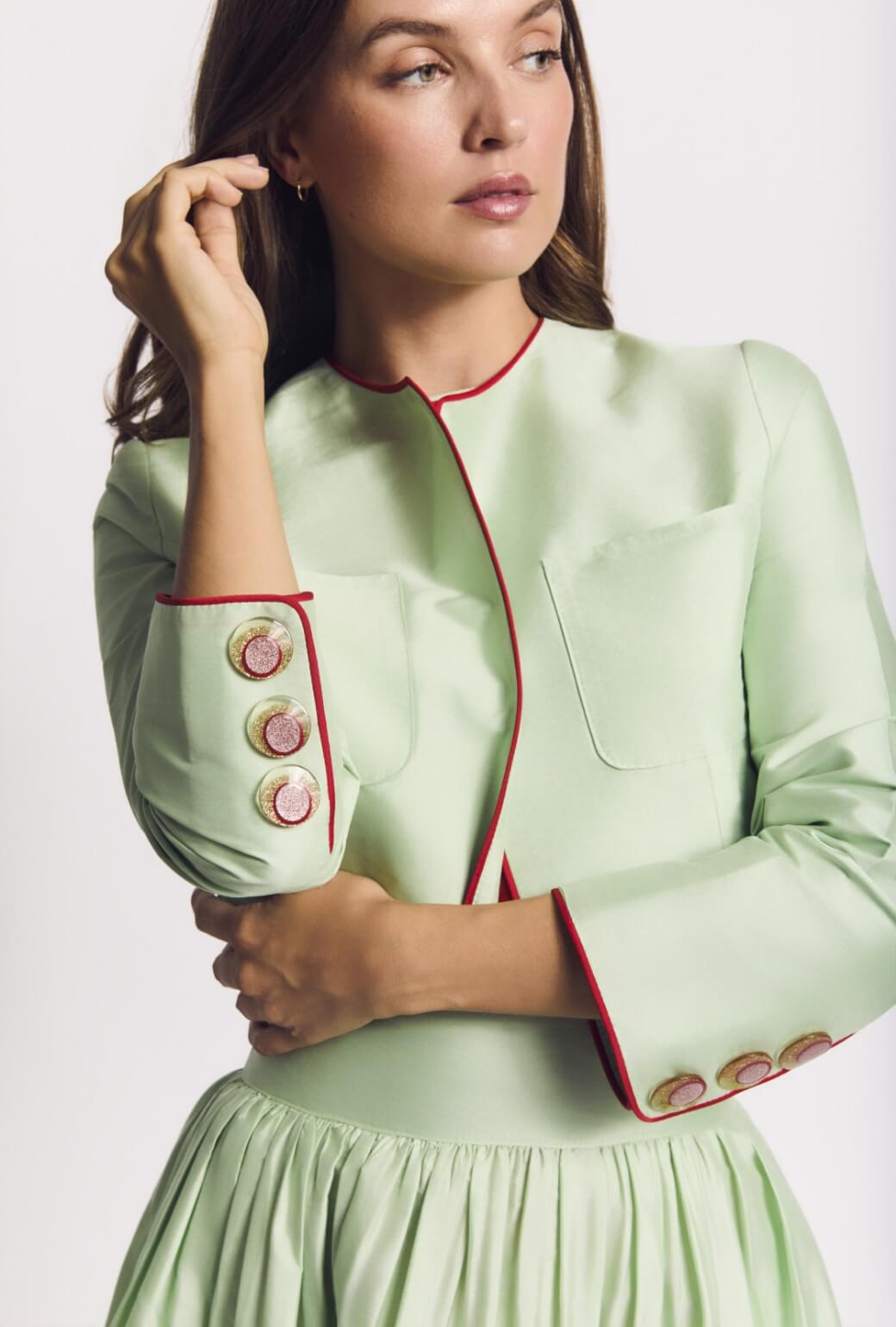 Bolero Blazer - Mint Taffeta with Red Contrast