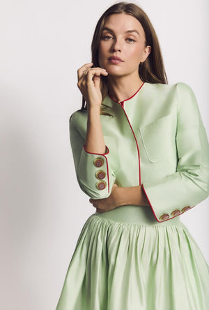 Bolero Blazer - Mint Taffeta with Red Contrast
