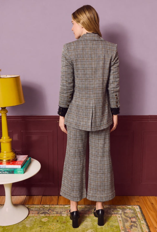 Boyfriend Blazer - Black & Gold Glen Plaid Knit