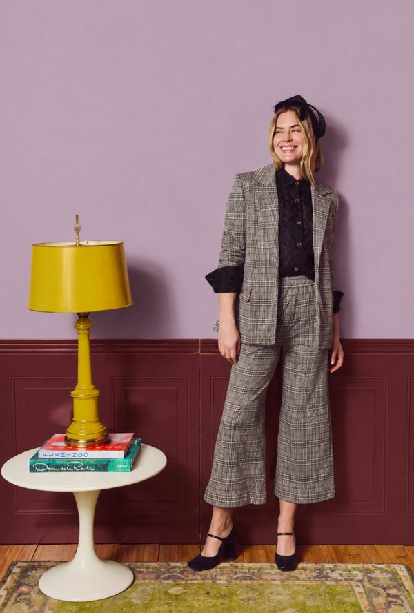 Boyfriend Blazer - Black & Gold Glen Plaid Knit