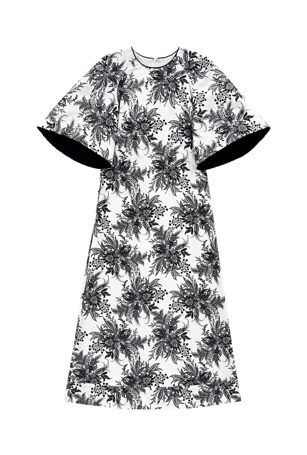 Buru x Kristin Kennedy - Bell Sleeve Astor Dress - B&W Botanical