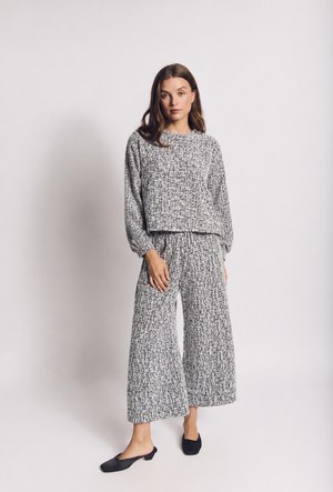 BURU x Val Wide Leg Knit Trouser - Black Crosshatch