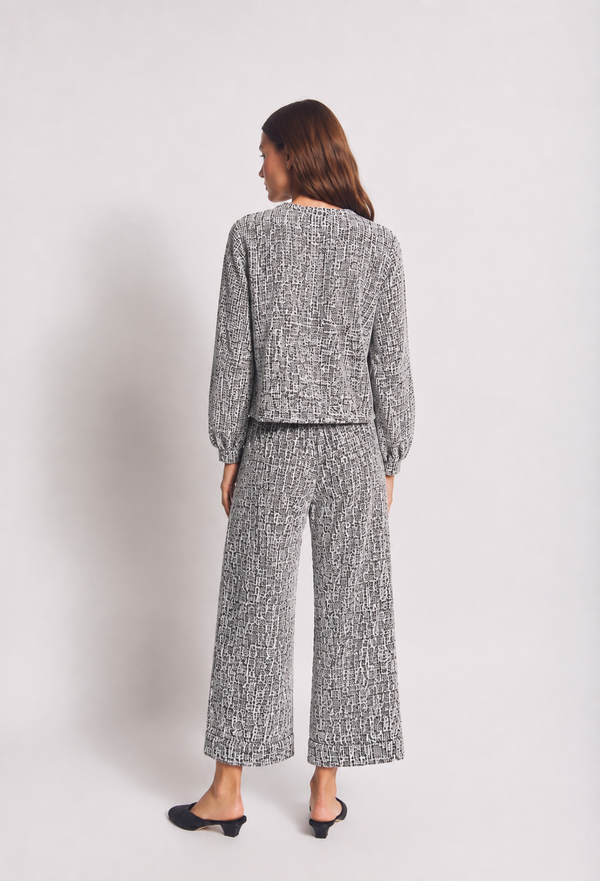 BURU x Val Wide Leg Knit Trouser - Black Crosshatch