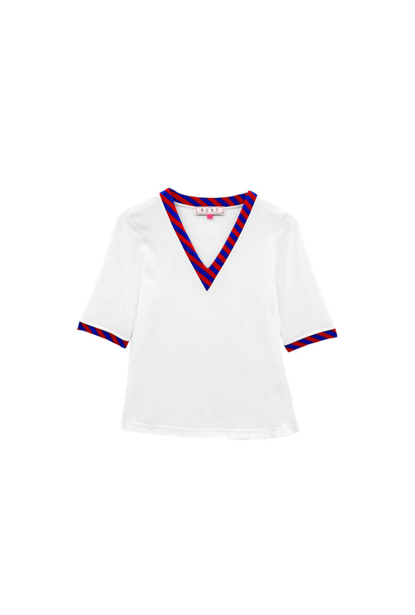 Contrast Tee - Blue & Red Stripe