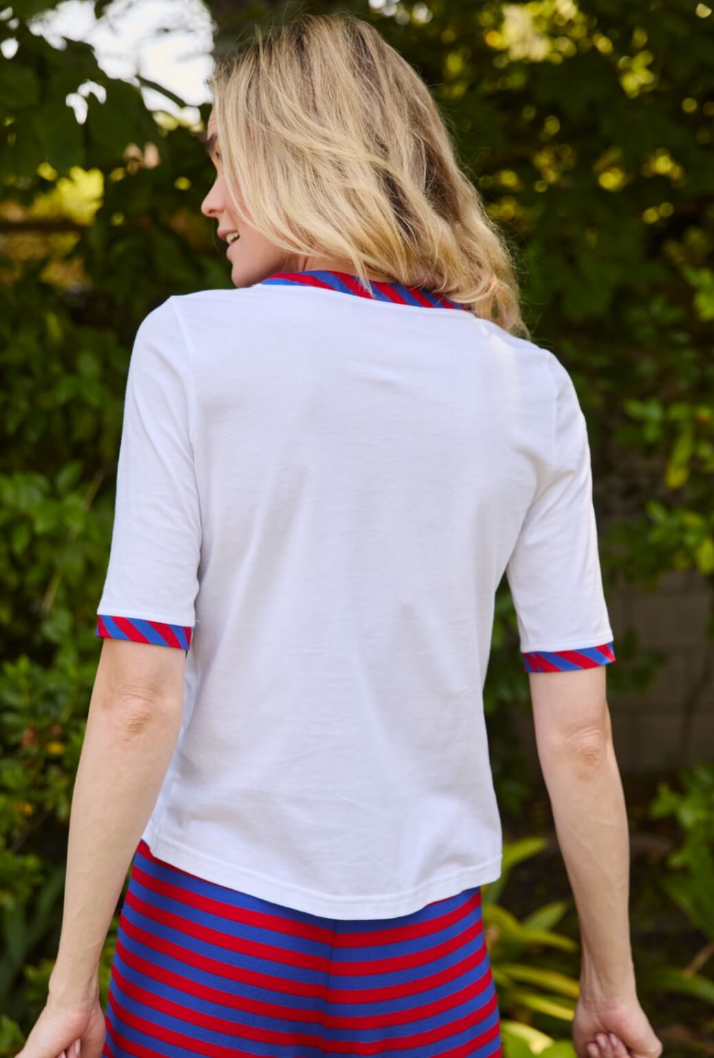 Contrast Tee - Blue & Red Stripe
