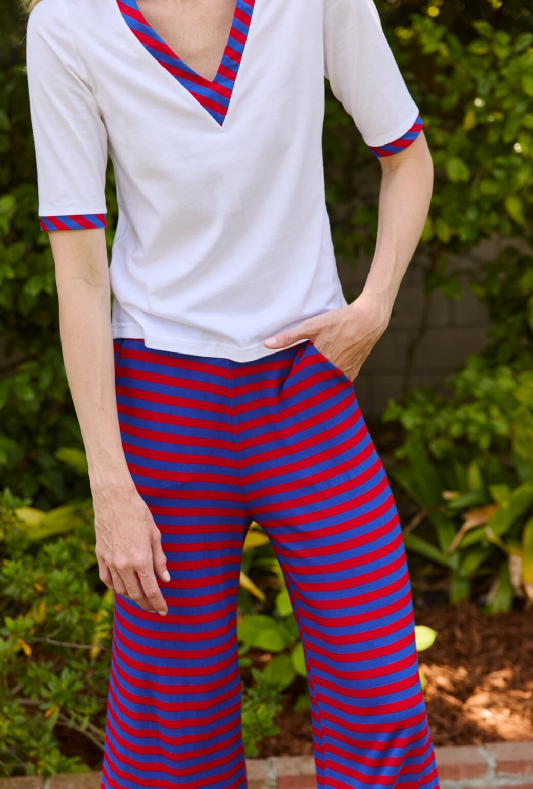 Contrast Tee - Blue & Red Stripe