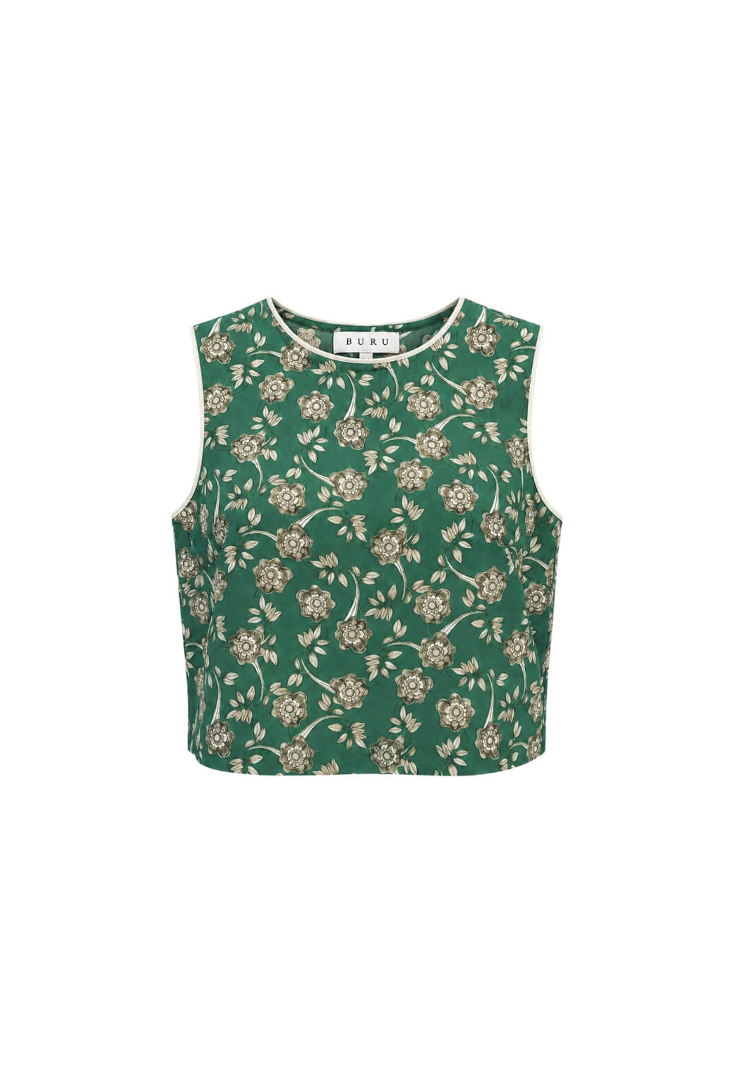Crew Neck Blouse - Green Floral