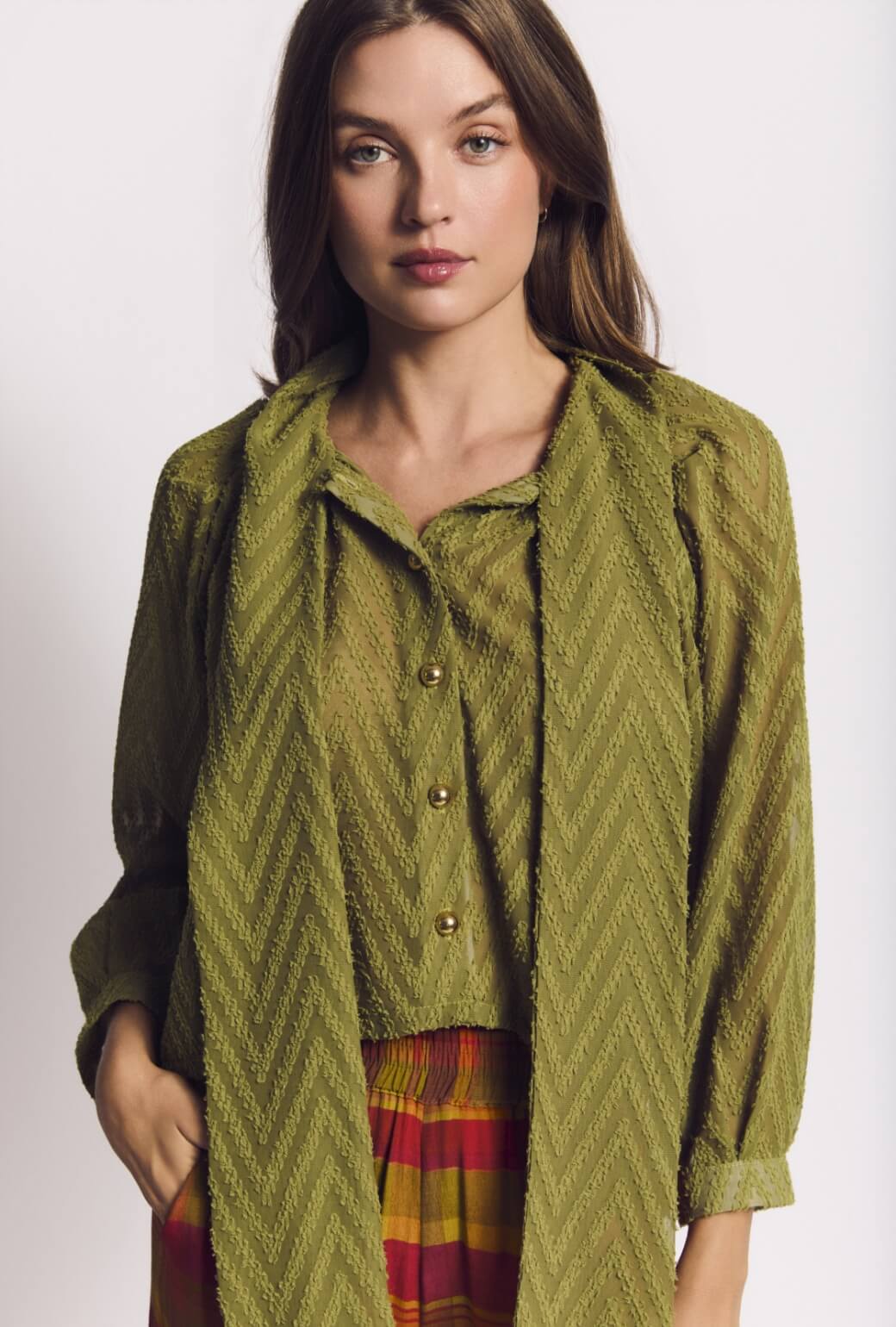 Cropped Big Bow Blouse - Northwoods Green