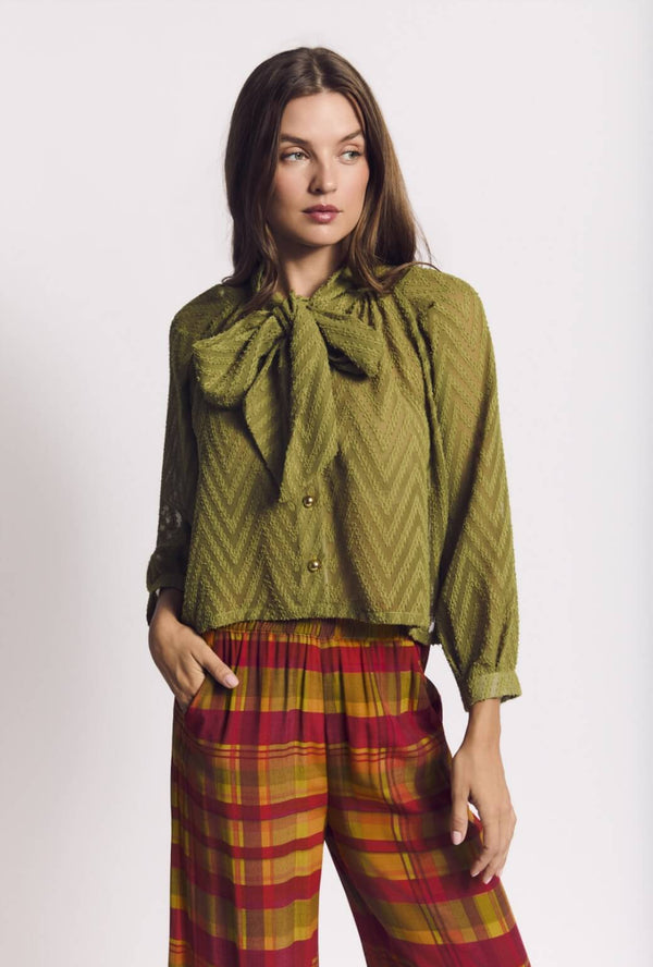 Cropped Big Bow Blouse - Northwoods Green