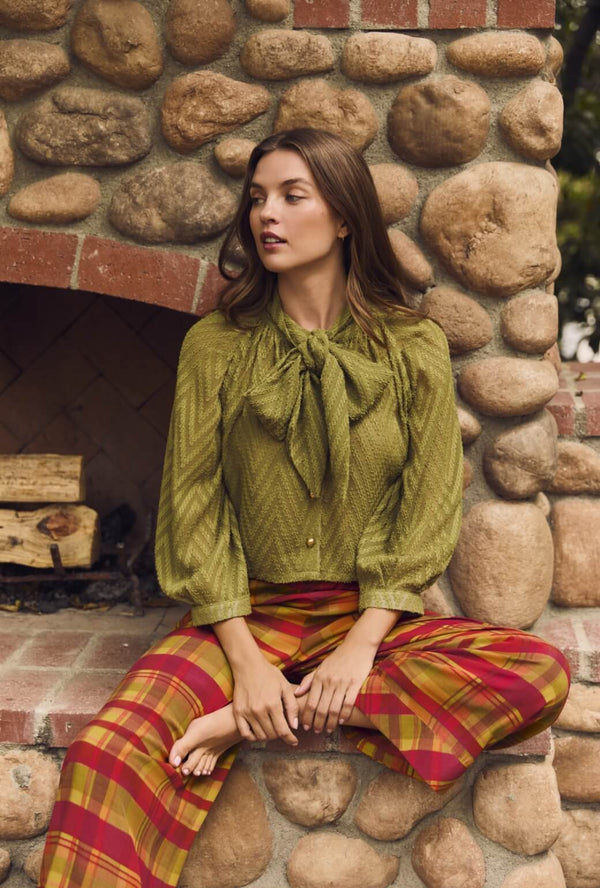 Cropped Big Bow Blouse - Northwoods Green