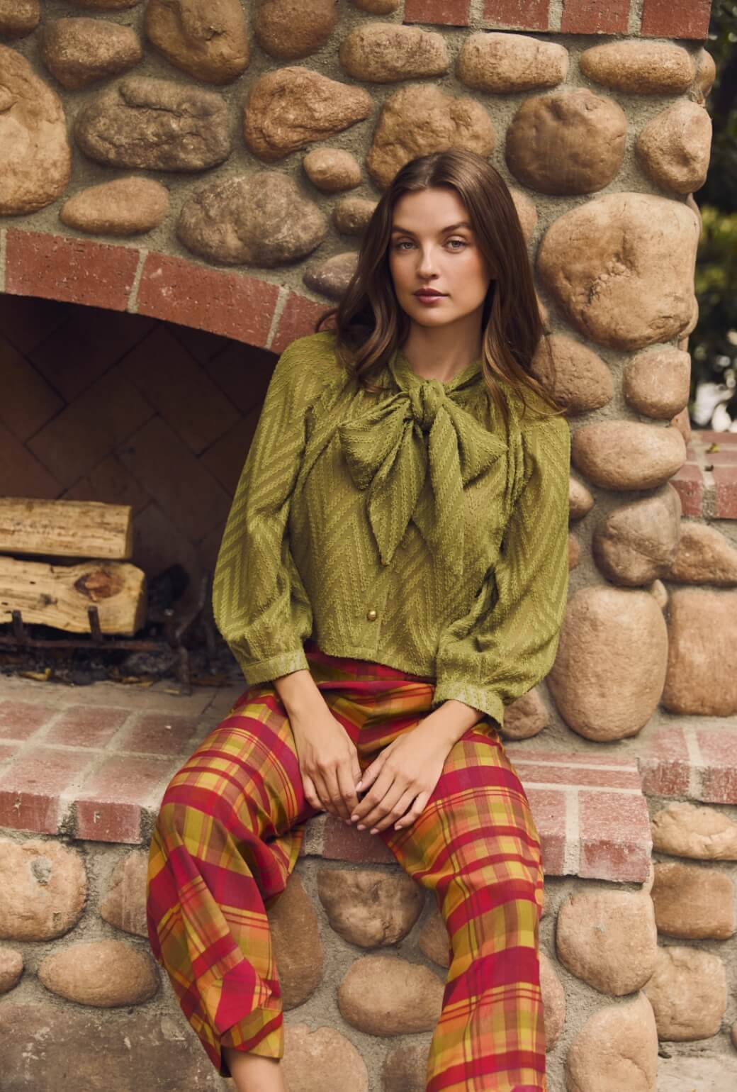 Cropped Big Bow Blouse - Northwoods Green