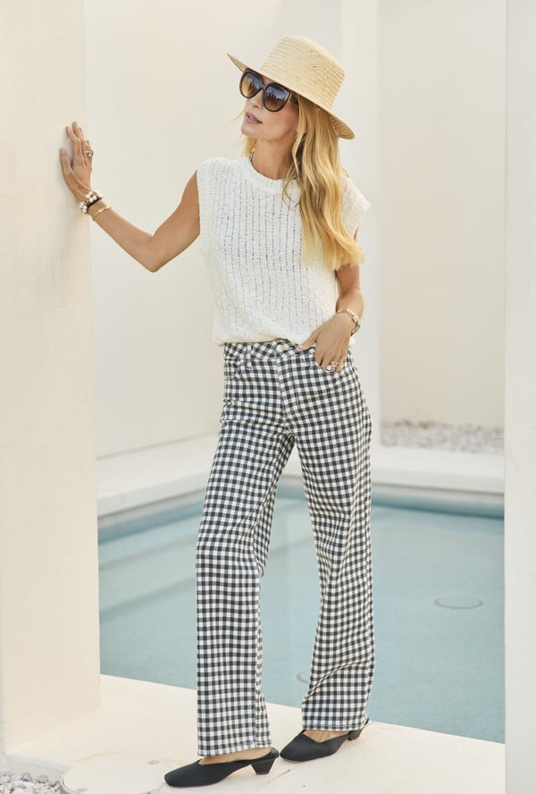 Straight Leg Jeans - Black Gingham