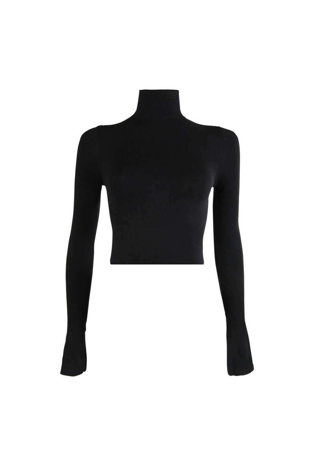 Cropped Long Sleeve Mock Turtleneck - Black