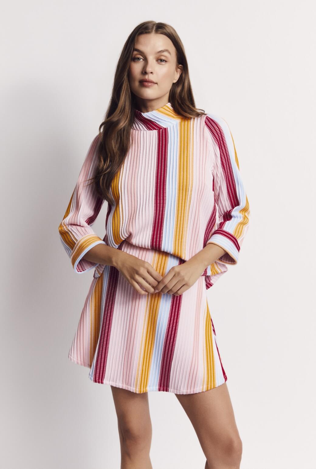 Cropped Long Sleeve Mod Top - Retro Stripe Knit