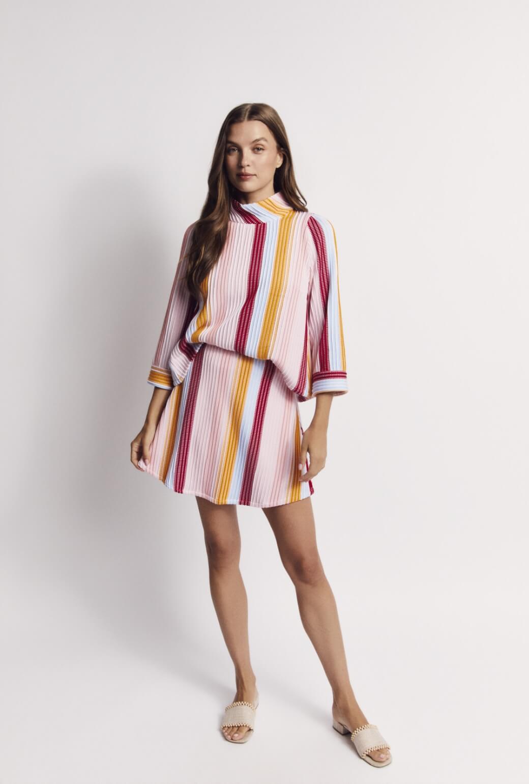Cropped Long Sleeve Mod Top - Retro Stripe Knit